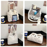 Geestock Winter Plush Bag Cartoon Embroidery Lamb Hair Shoulder Bags