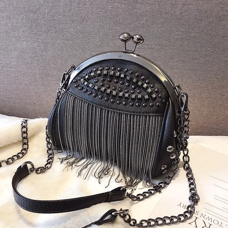 Geestock Tassel Chains Bag Punk Style Crossbody Handbag