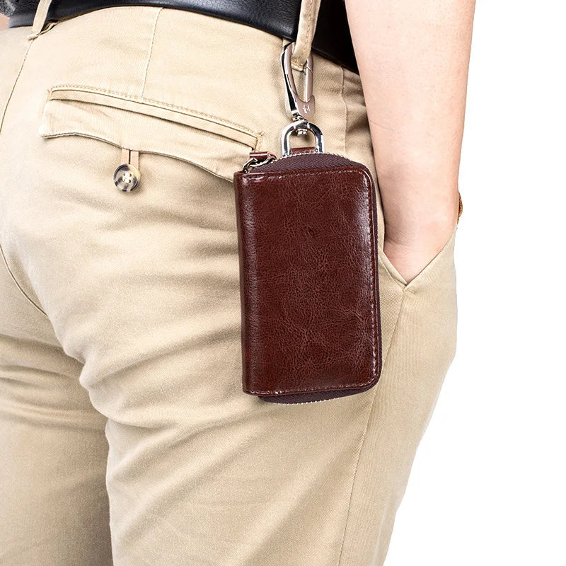 Leather Car Smart Key Wallet Men/Women Key Holder Housekeeper Zipper Key Bag