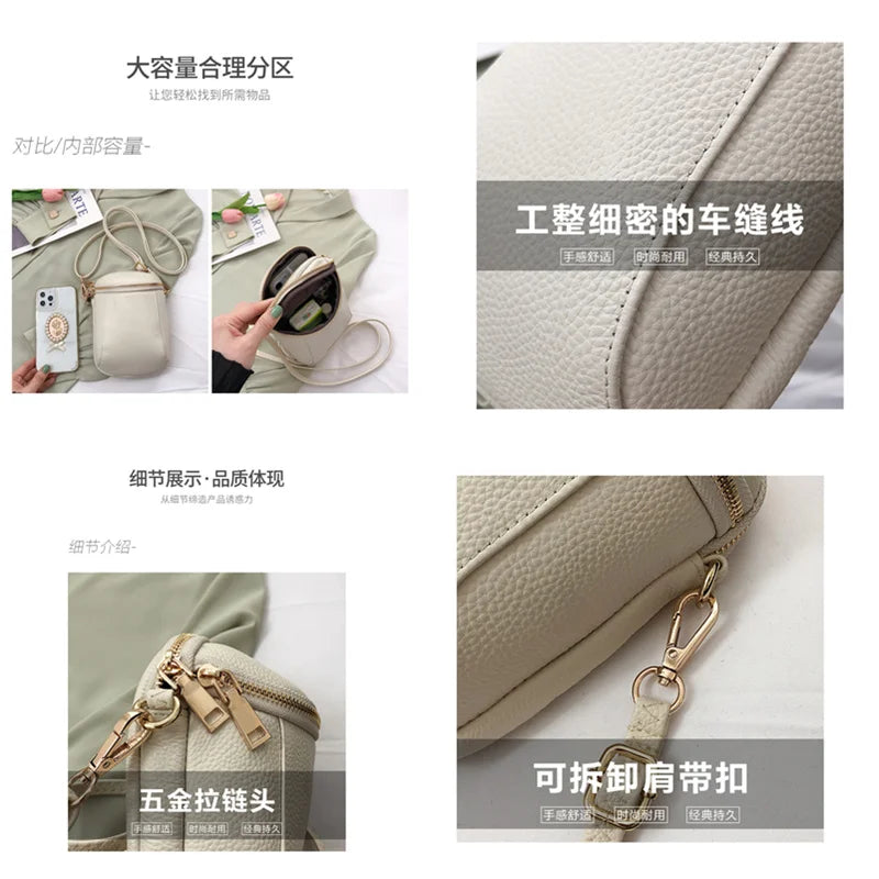 Small Leather Crossbody Bag for Women, 2 Zipper Casual Shoulder Messenger Handba