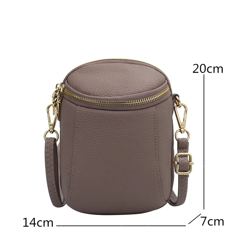 Small Leather Crossbody Bag for Women, 2 Zipper Casual Shoulder Messenger Handba