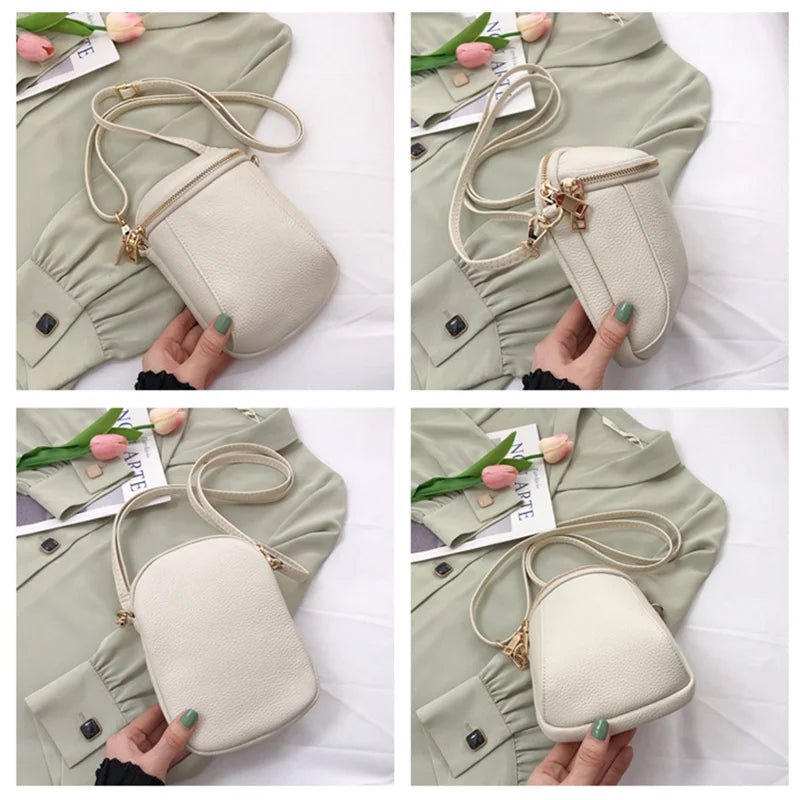 Small Leather Crossbody Bag for Women, 2 Zipper Casual Shoulder Messenger Handba