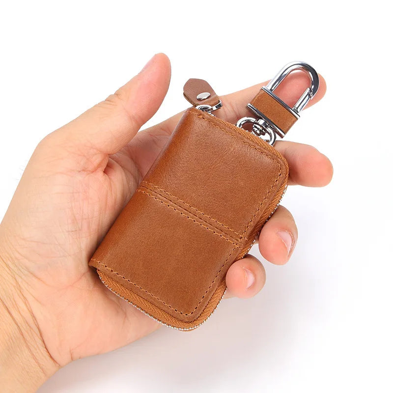 Leather Car Key Case Holder Keychain Organizer Chapstick