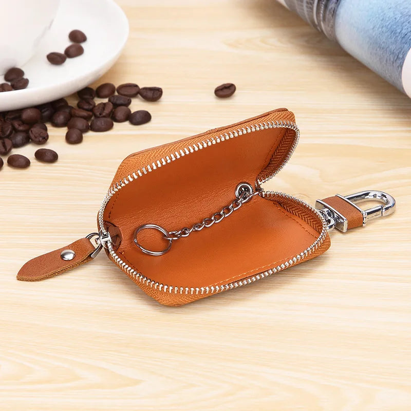 Leather Car Key Case Holder Keychain Organizer Chapstick