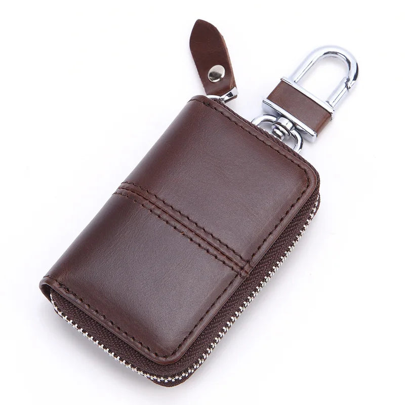 Leather Car Key Case Holder Keychain Organizer Chapstick