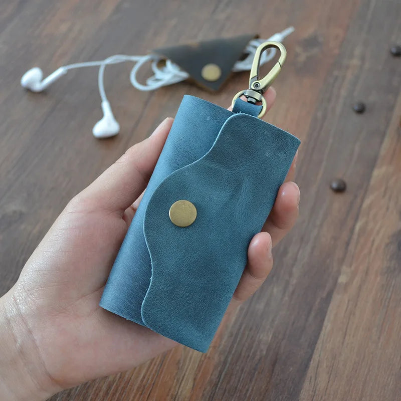 Vintage Leather Key Holder Wallet 6 Hooks - Men Key Housekeeper Bag