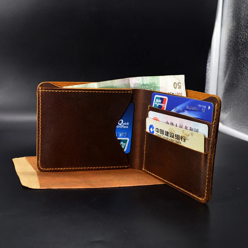 Vintage Men's Leather Wallet Top Crazy Horse Small Purse