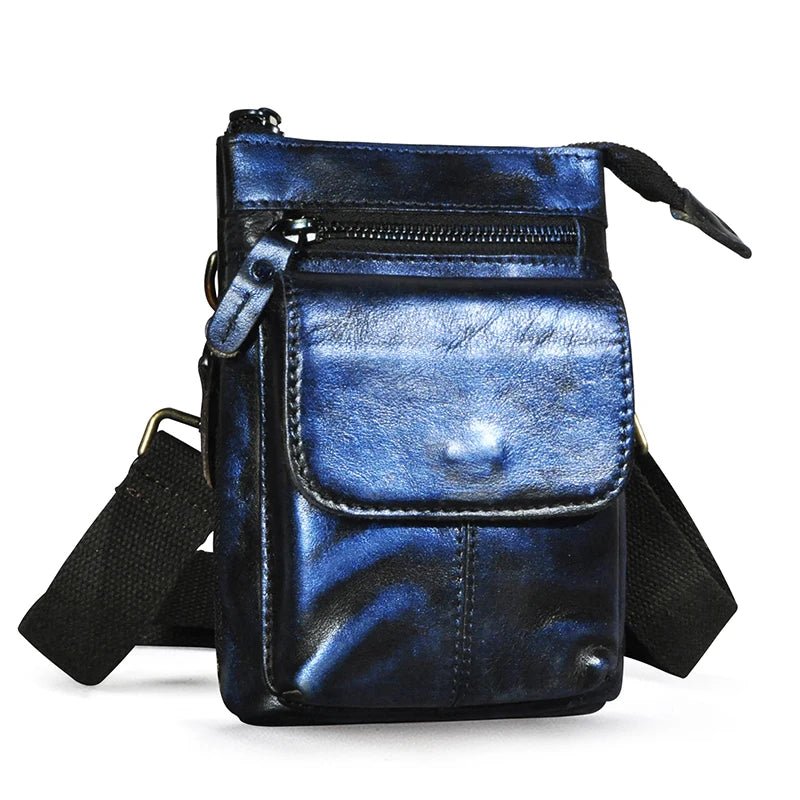 Leather Small Messenger Shoulder Bag for Men and Women