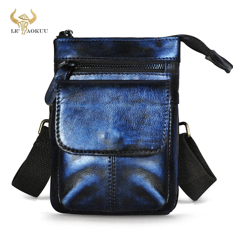 Leather Small Messenger Shoulder Bag for Men and Women