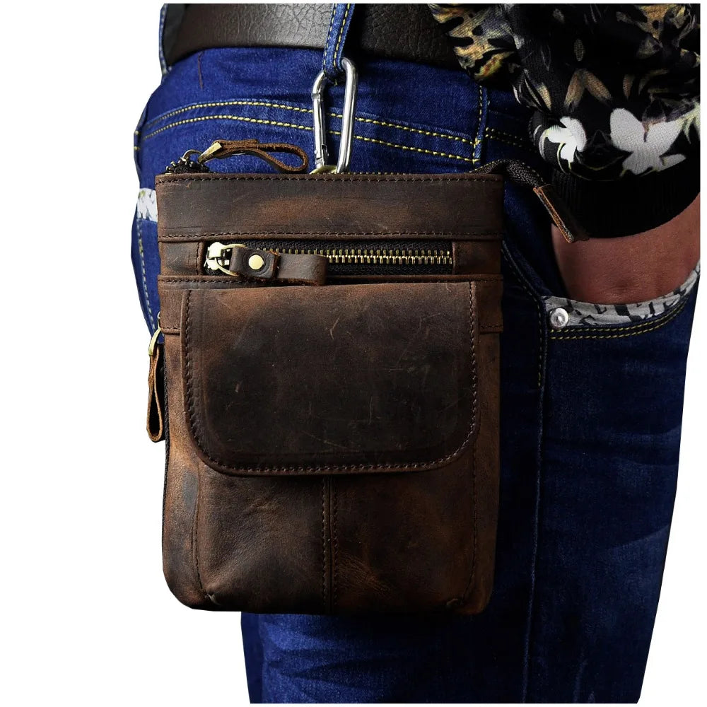 Leather Small Messenger Shoulder Bag for Men and Women