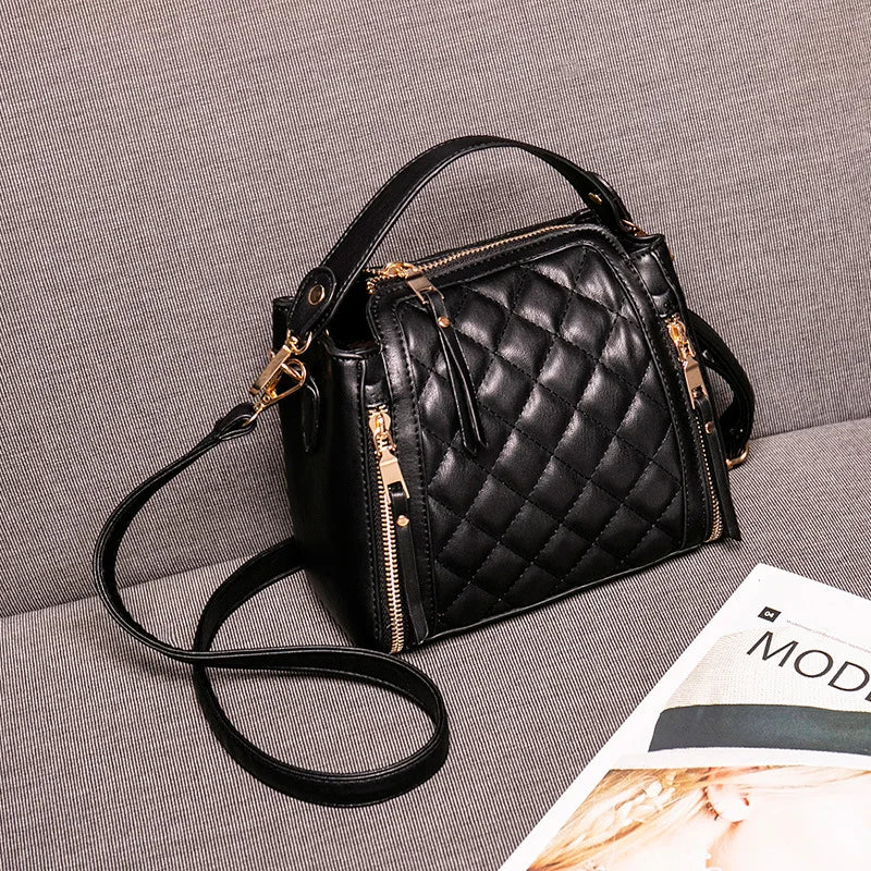 Leather Rhombus Handbags Wild Crossbody Handbag Large Capacity Bucket Bag