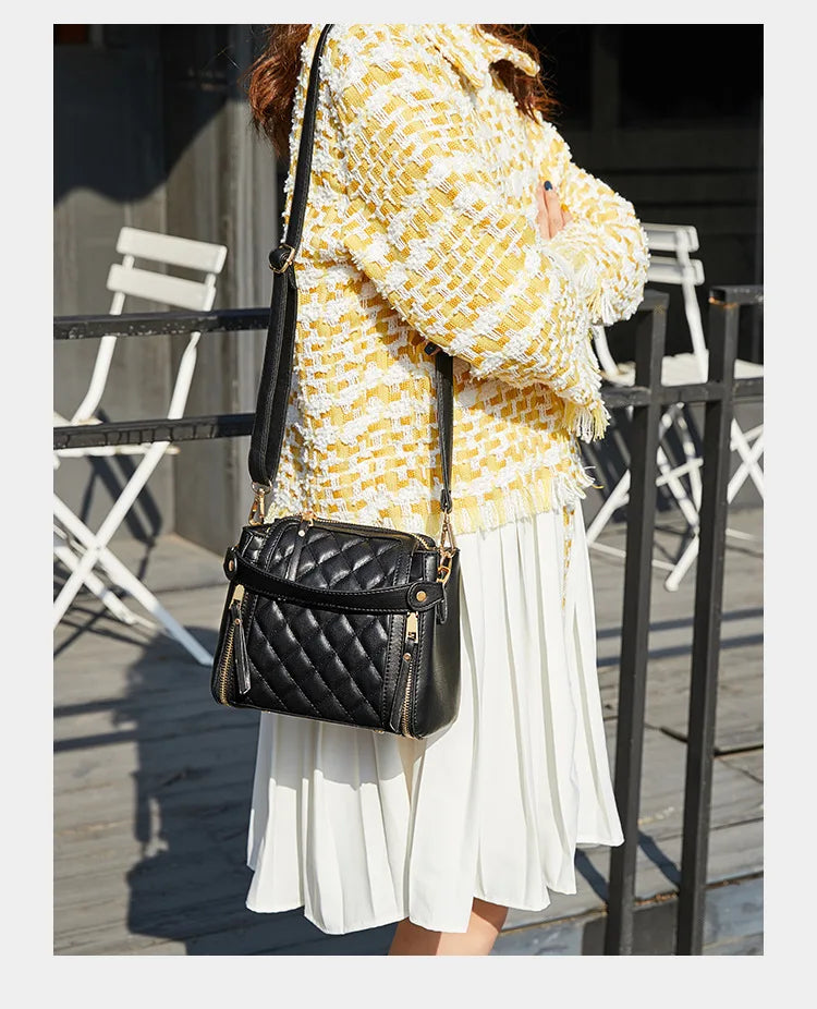 Leather Rhombus Handbags Wild Crossbody Handbag Large Capacity Bucket Bag