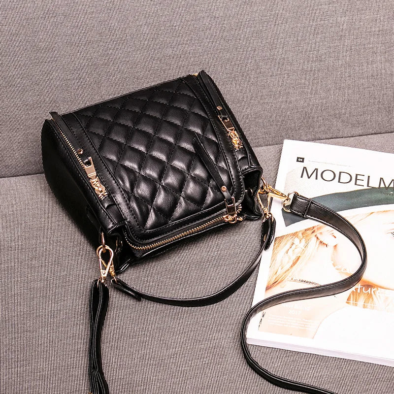 Leather Rhombus Handbags Wild Crossbody Handbag Large Capacity Bucket Bag