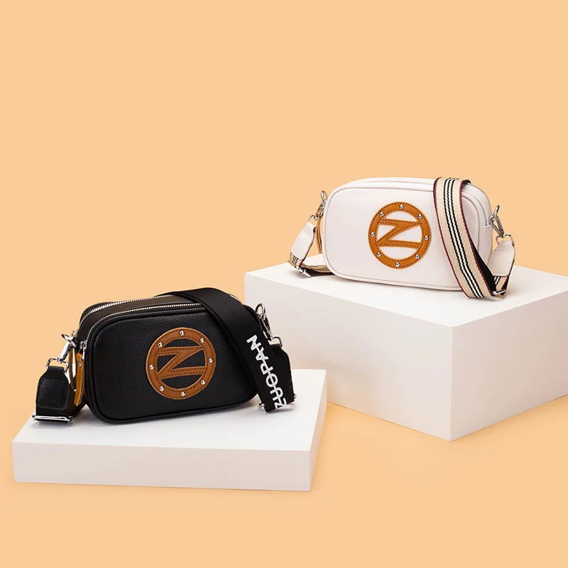 Leather Tote Bag High Cowhide Ladies Handbags Double Zipper Women