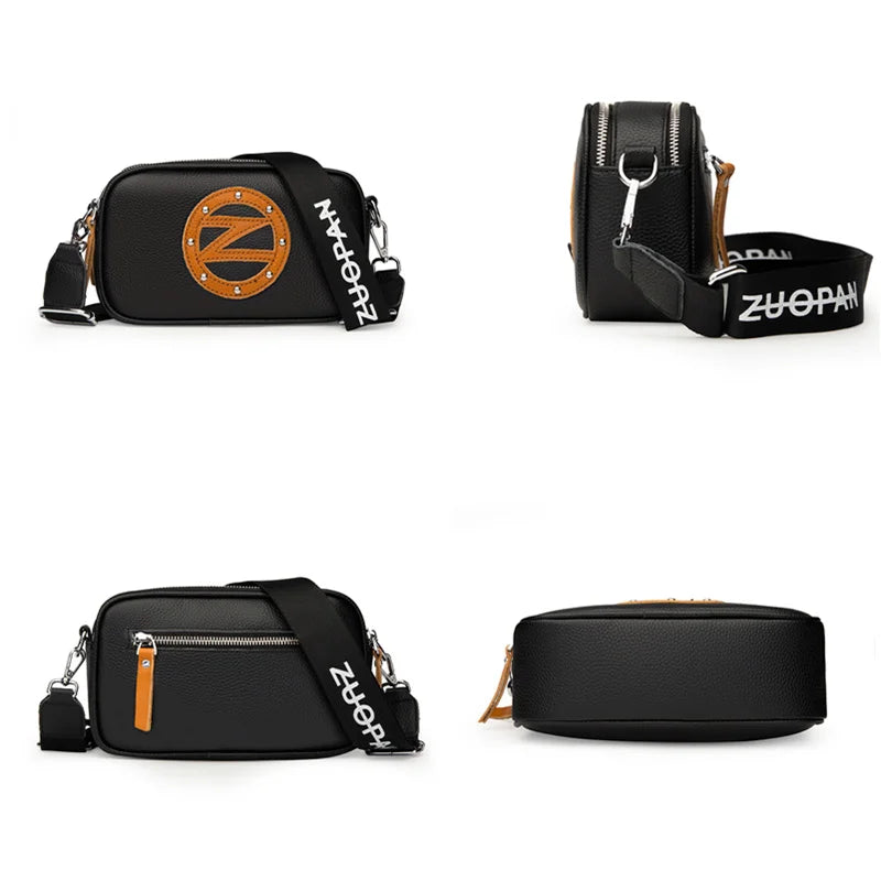 Leather Tote Bag High Cowhide Ladies Handbags Double Zipper Women