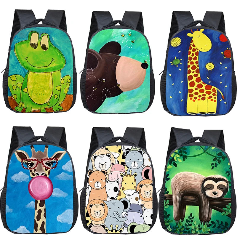 Giraffe Frog Koala Printing Backpack Children 12 Inch Cartoon Animal Bookbags