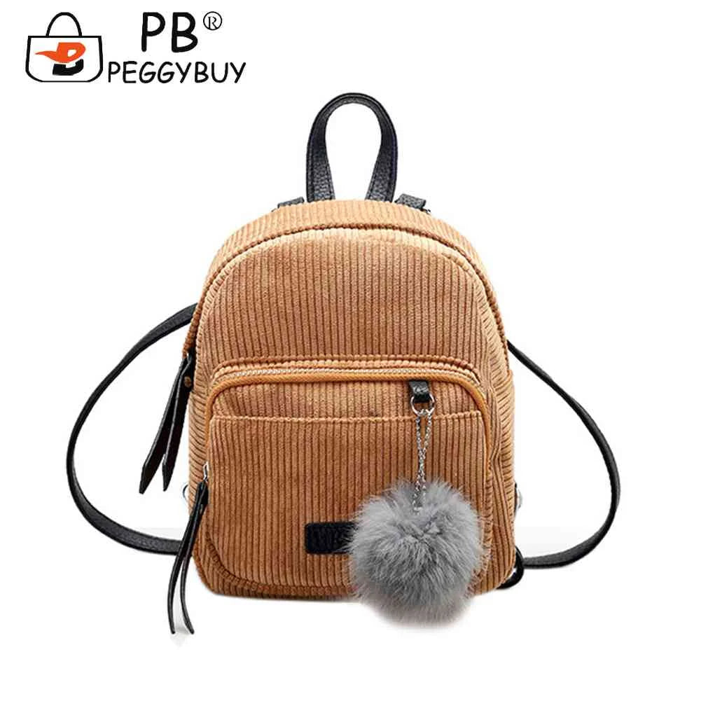 Winter Velvet Mini Backpack with Fur Ball
