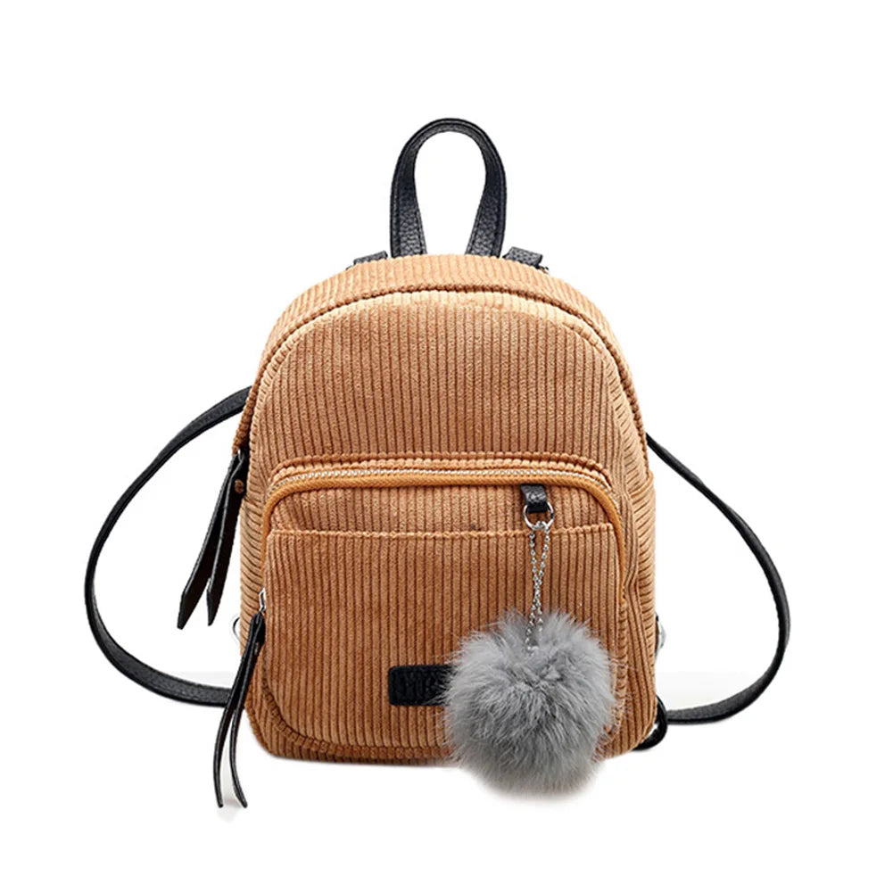 Girl Small Mini Backpack Women Fur Ball Winter Velvet School Opens Shoulder Bag