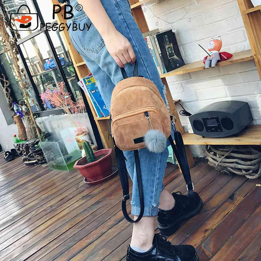 Winter Velvet Mini Backpack with Fur Ball