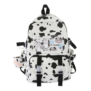 Cow Print Canvas Backpack for Girls Women College Rucksack