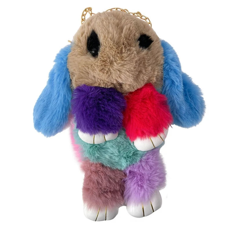 Girls Rabbit Faux Fur Backpack Bunny Hare Plush Doll Crossbody Handbag Satchel