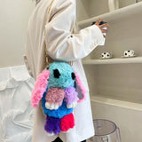 Girls Rabbit Faux Fur Backpack Bunny Hare Plush Doll Crossbody Handbag Satchel