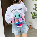 Girls Rabbit Faux Fur Backpack Bunny Hare Plush Doll Crossbody Handbag Satchel