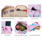 Girls School Backpack 3Pcs Set Cartoon Clouds Stripes Horses Print