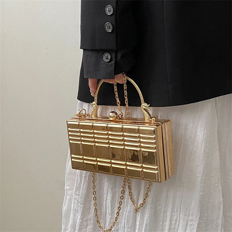 Metal Handle Box Party Clutch Wedding Evening Bag