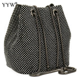Zinc Alloy Bucket Bag Small Clutch With Rhinestones