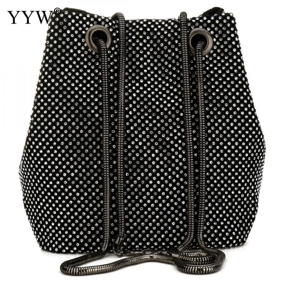 Zinc Alloy Bucket Bag Small Clutch With Rhinestones