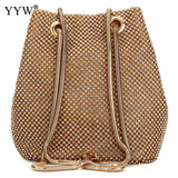 Zinc Alloy Bucket Bag Small Clutch With Rhinestones