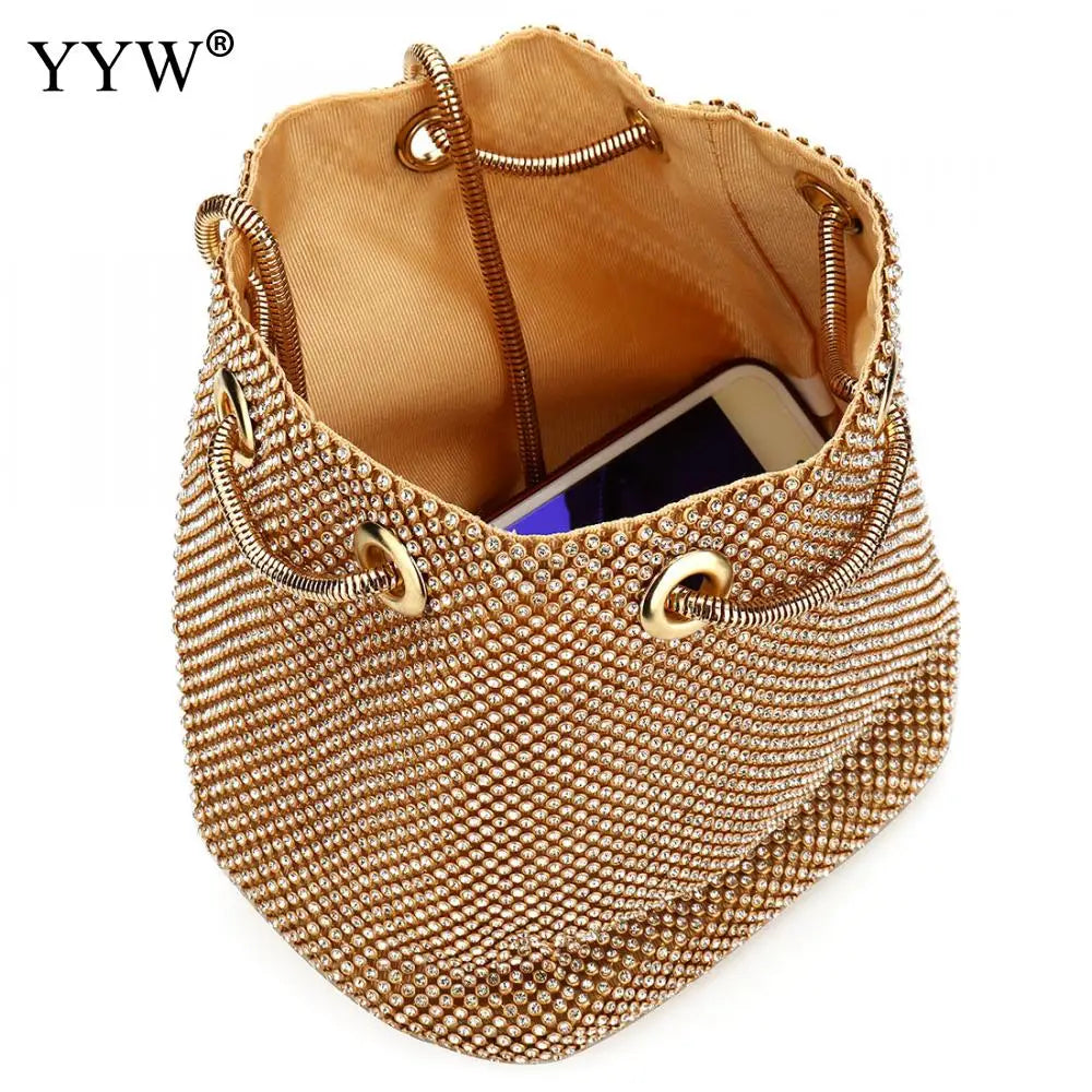 Zinc Alloy Bucket Bag Small Clutch With Rhinestones
