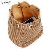 Zinc Alloy Bucket Bag Small Clutch With Rhinestones