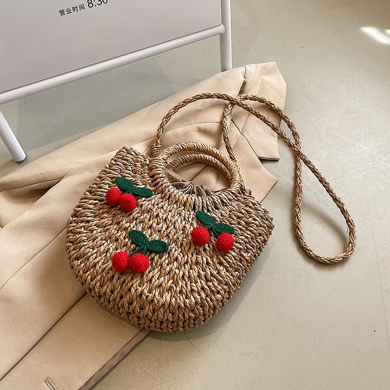 Straw Pillow Bag Women Summer Boston Handbag Ladies Cross-body Bag