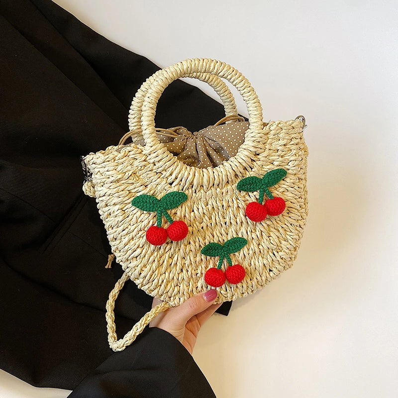 Straw Pillow Bag Women Summer Boston Handbag Ladies Cross-body Bag
