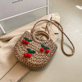 Straw Pillow Bag Women Summer Boston Handbag Ladies Cross-body Bag