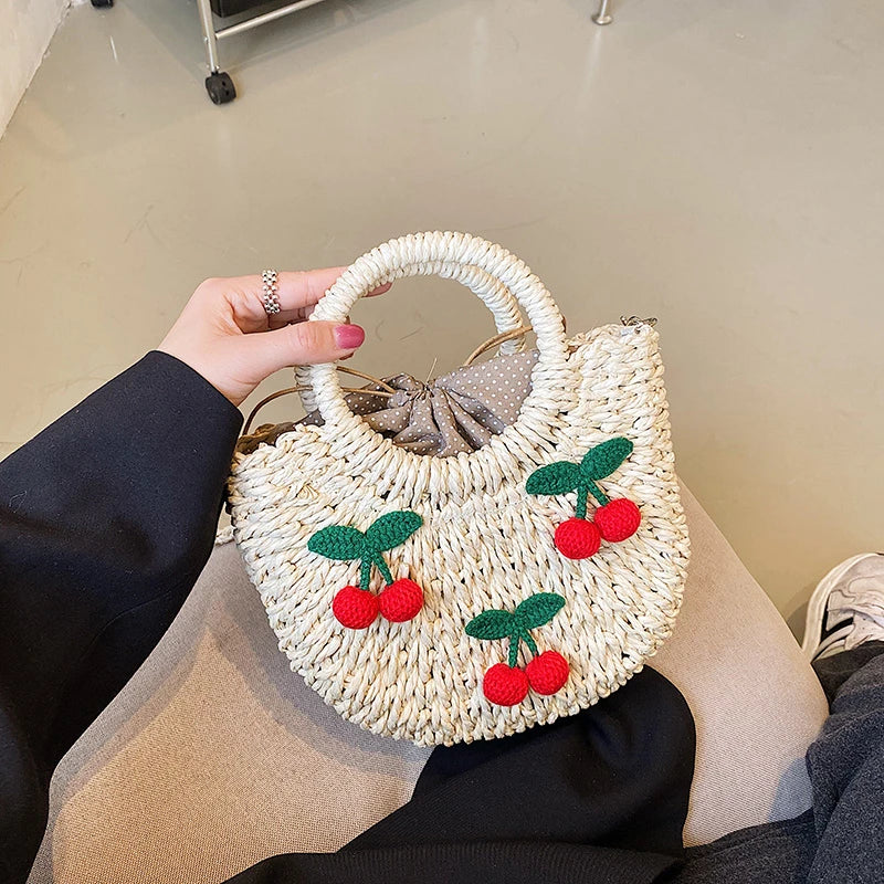 Straw Pillow Bag Women Summer Boston Handbag Ladies Cross-body Bag