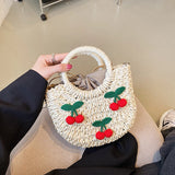 Straw Pillow Bag Women Summer Boston Handbag Ladies Cross-body Bag