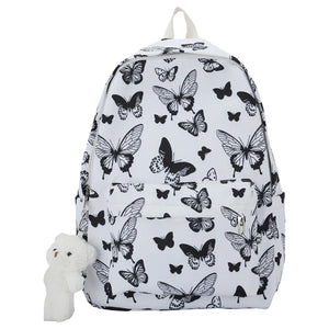 Graffiti Butterfly Print Backpack with Bear Pendant