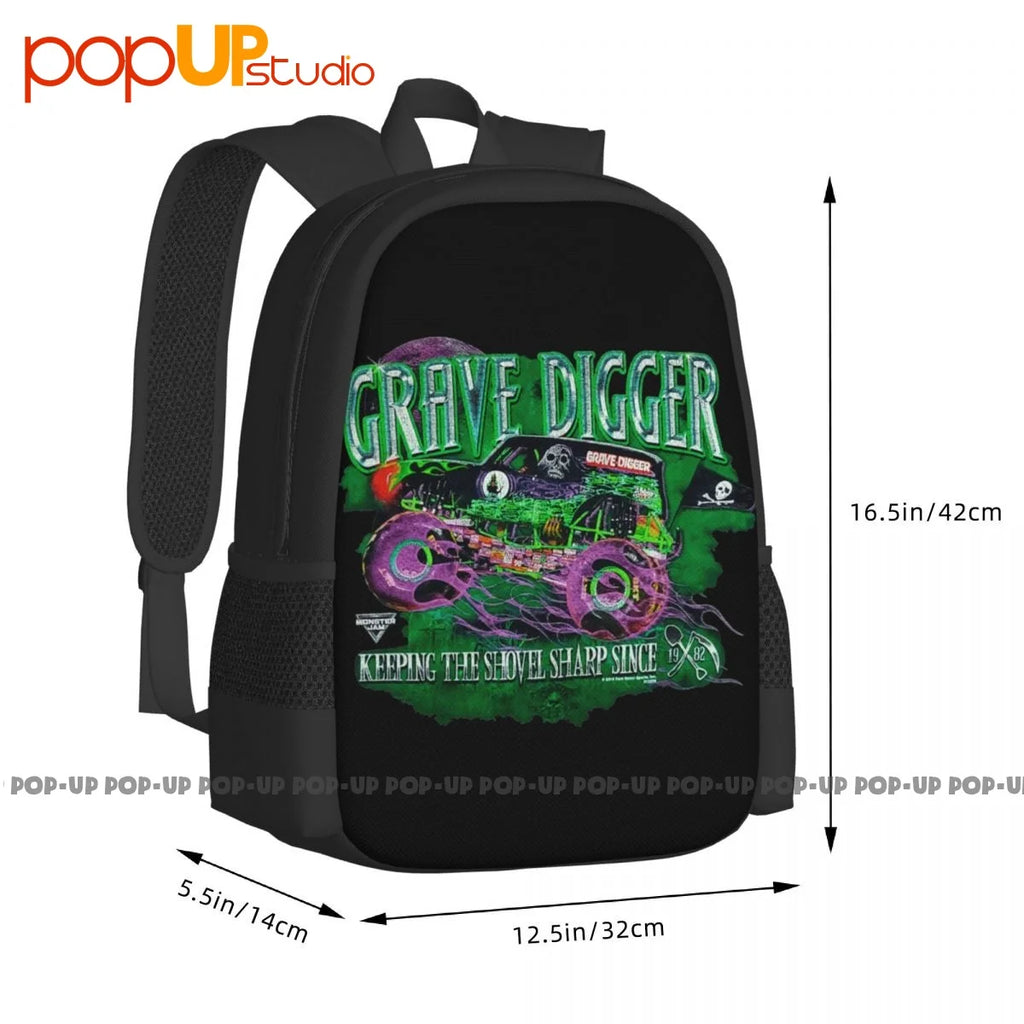 Grave Digger Monster Truck Jam Backpack Large Capacity Gym Tote Bag