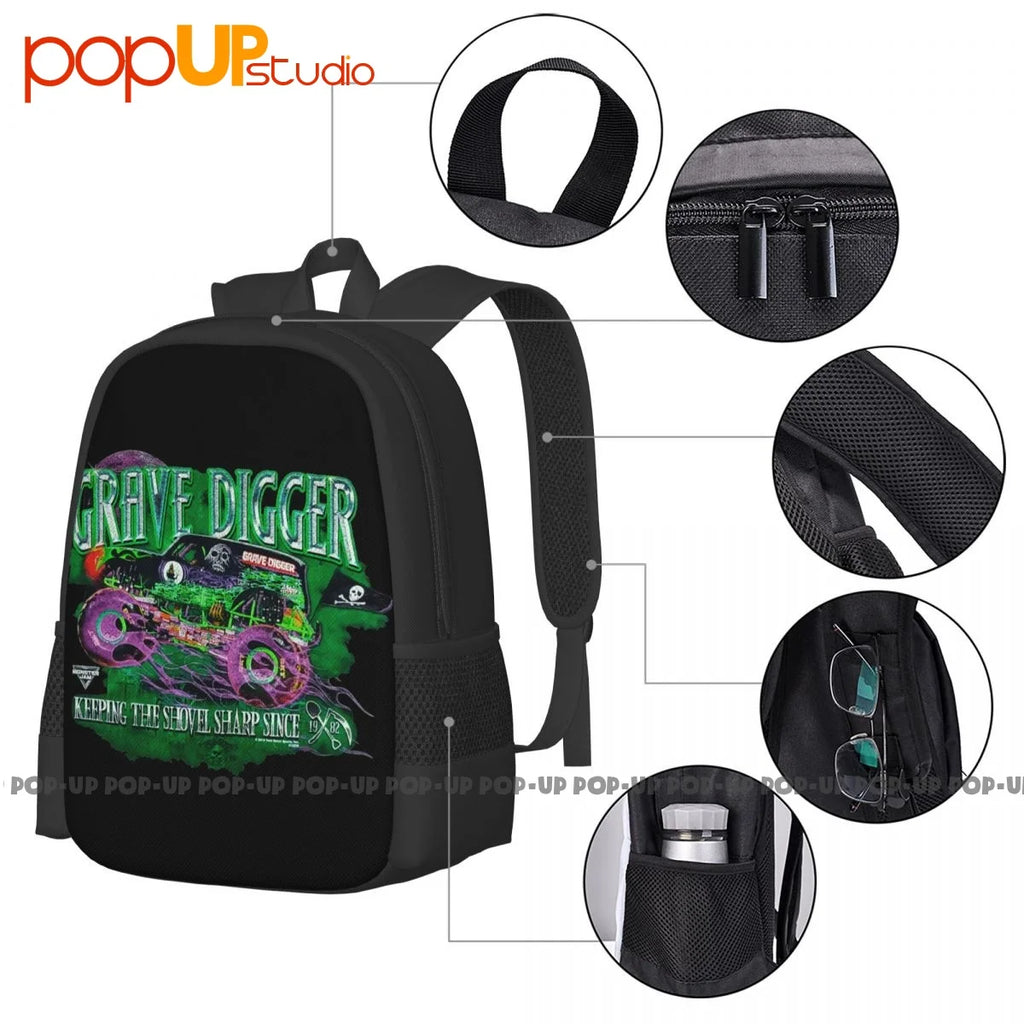 Grave Digger Monster Truck Jam Backpack Large Capacity Gym Tote Bag