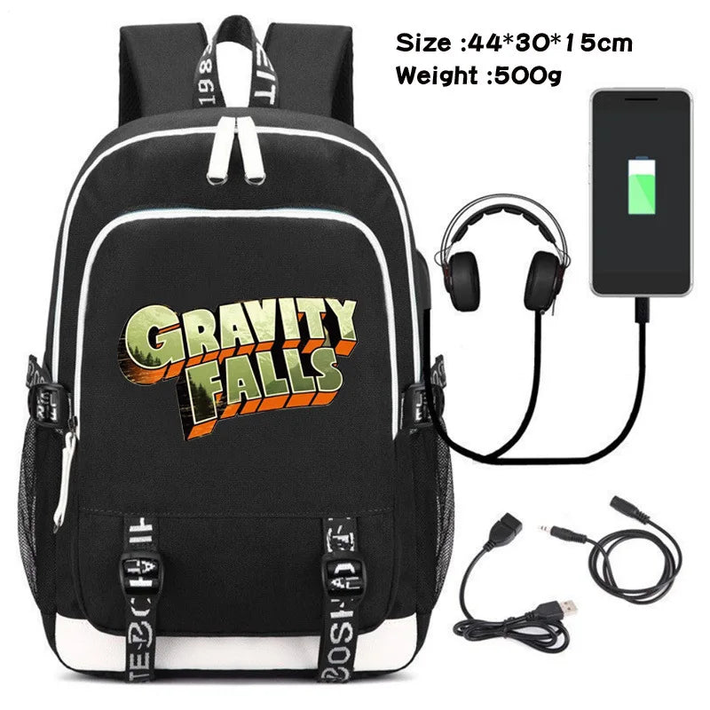 Gravity Falls Backpack Large Capacity Travel Bagpack with USB Charge
