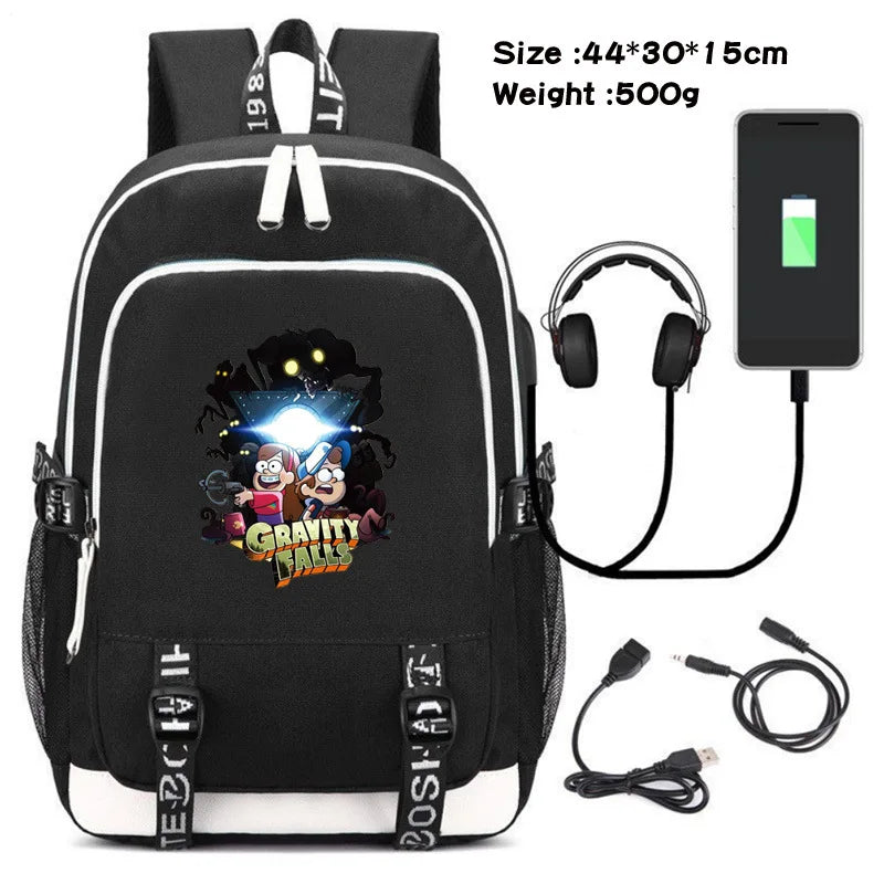 Gravity Falls Backpack Large Capacity Travel Bagpack with USB Charge