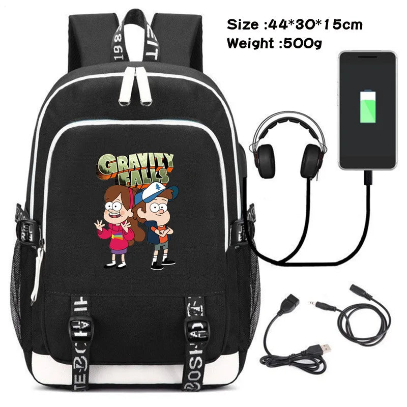 Gravity Falls Backpack Large Capacity Travel Bagpack with USB Charge