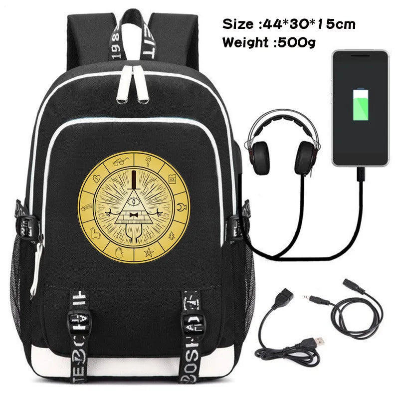 Gravity Falls Backpack Large Capacity Travel Bagpack with USB Charge