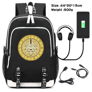 Gravity Falls Backpack Large Capacity Travel Bagpack with USB Charge