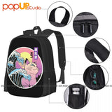 Great Wave Japanese Vaporwave Cat 90S Backpack Large Capacity Travel Schoolbag