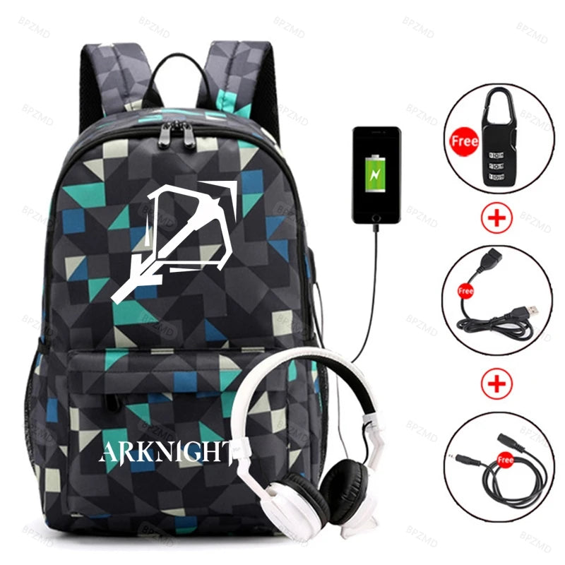 Arknights Anti-Theft Backpack USB Charging Laptop Bag