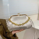 Green Pleated Crossbody Bag Clutch Chain Shoulder Silver Purse for Women